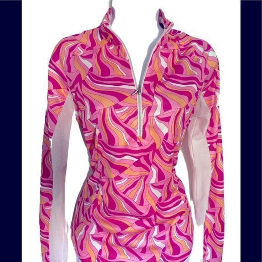 Pebble Beach Quarter Zip Top - S pink paisley , NWOT